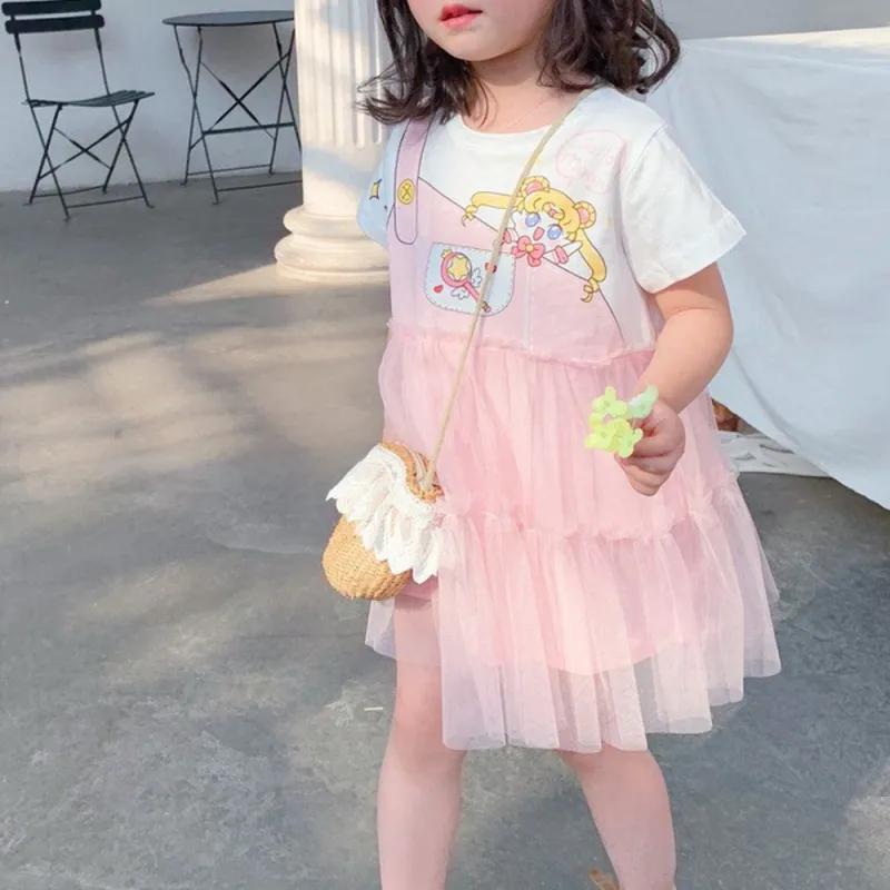 2021 New Girls Dresses Summer Beautiful girl false two dresses girl princess gauze skirt
