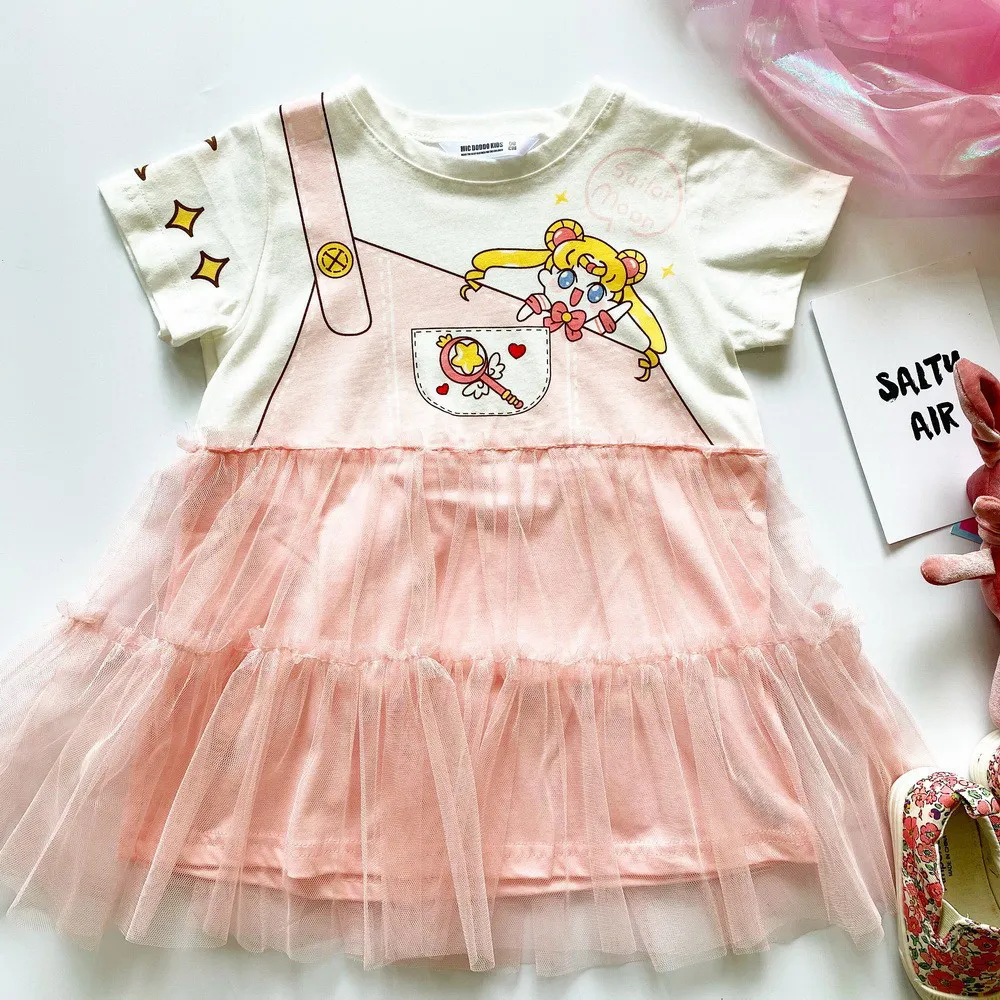 2021 New Girls Dresses Summer Beautiful girl false two dresses girl princess gauze skirt
