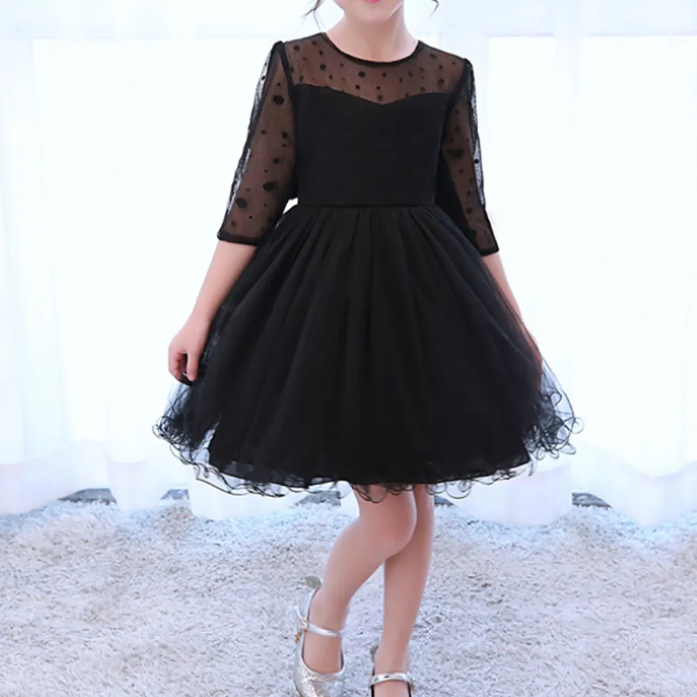 Princess Girls Dress for Wedding Birthday Party Piano Show Black Dress 