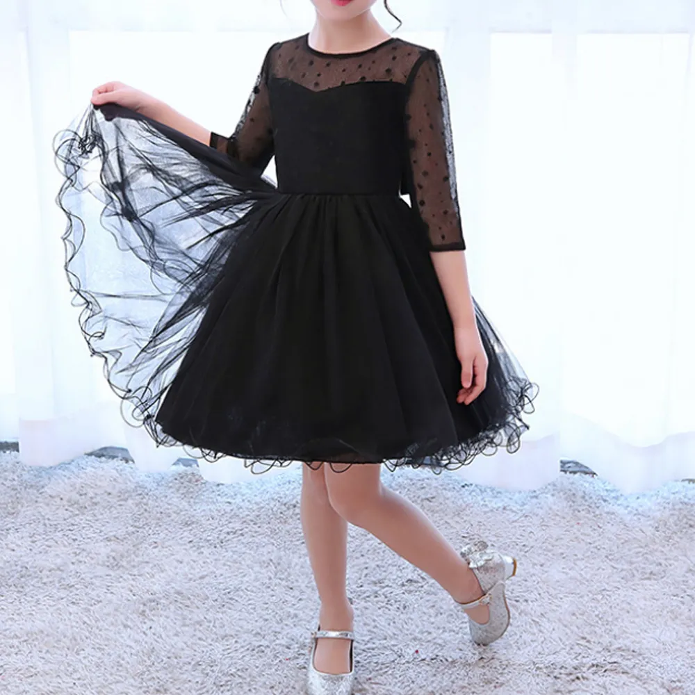 Princess Girls Dress for Wedding Birthday Party Piano Show Black Dress 