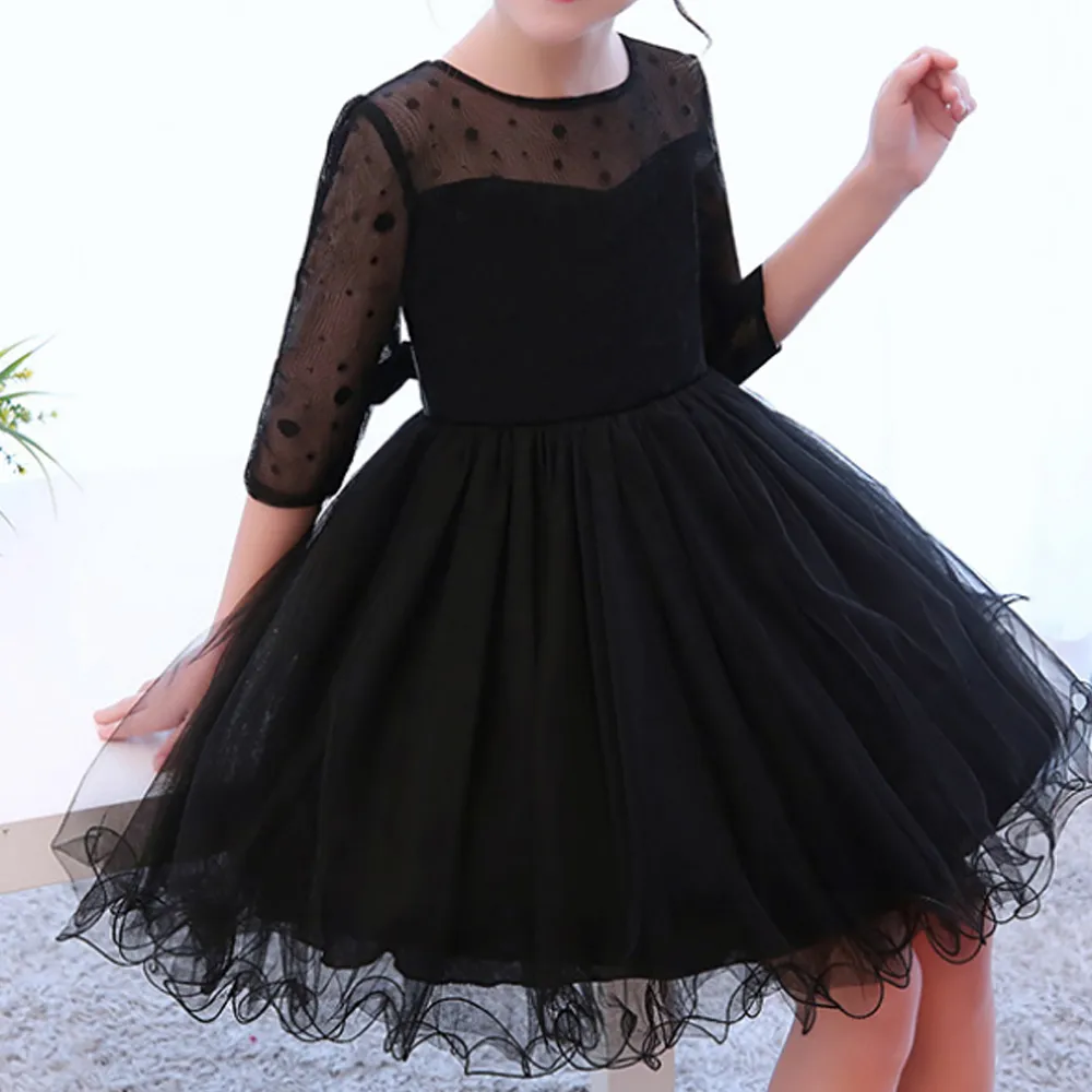 Princess Girls Dress for Wedding Birthday Party Piano Show Black Dress 