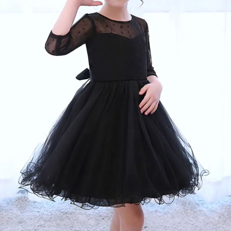Princess Girls Dress for Wedding Birthday Party Piano Show Black Dress 