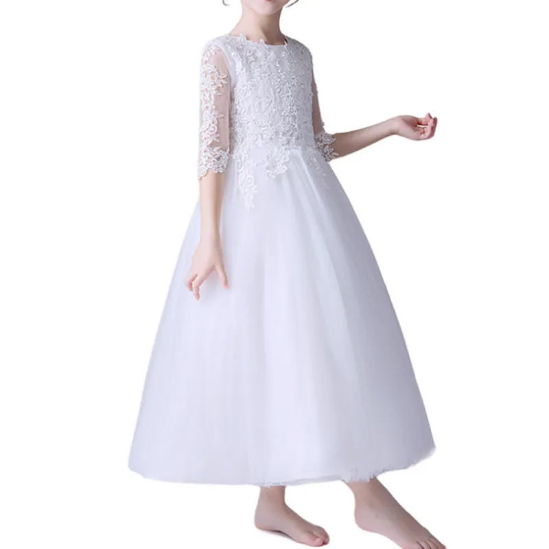 Princess Girls Dress for Wedding Birthday Party Piano Show White Dress