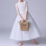 Princess Girls Dress for Wedding Birthday Party Piano Show White Dress