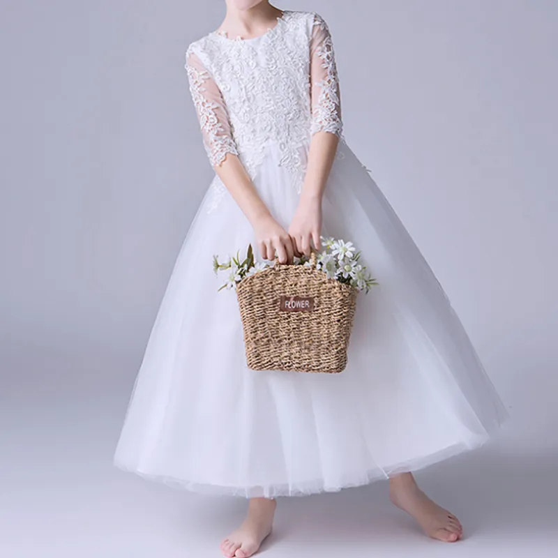 Princess Girls Dress for Wedding Birthday Party Piano Show White Dress