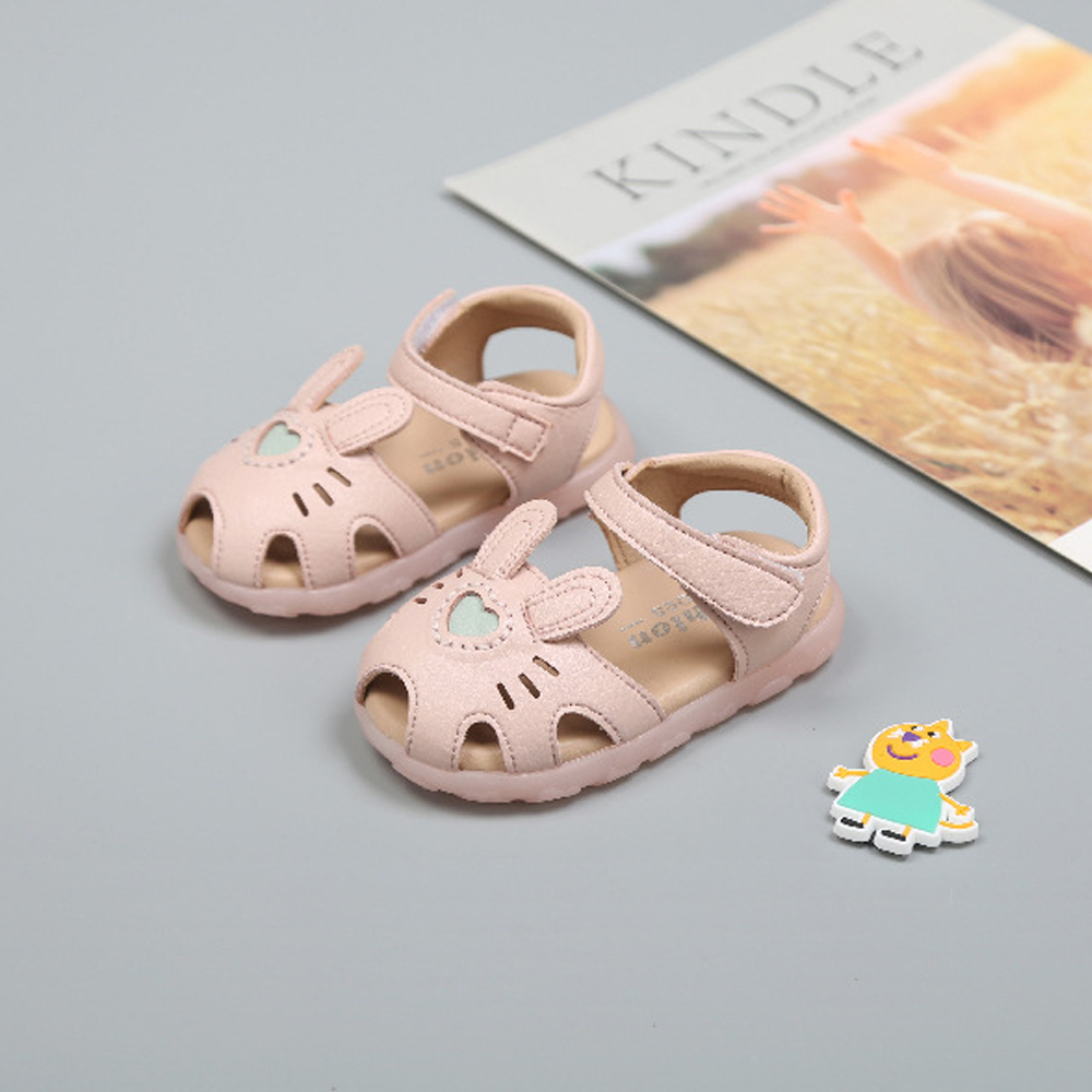 Baby Sandals Girls Cute Leather Comfortable Flats Soft Closed Toe Rubber Sole Summer Princess Dress Shoes 0-2 Years Old