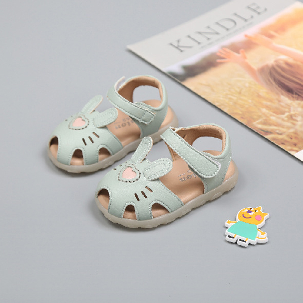 Baby Sandals Girls Cute Leather Comfortable Flats Soft Closed Toe Rubber Sole Summer Princess Dress Shoes 0-2 Years Old