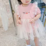 Baby Girls Bodysuit Summer Printed Gauze Short-Sleeve Dress 