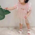 Baby Girls Bodysuit Summer Printed Gauze Short-Sleeve Dress 