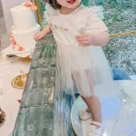 Baby Girls Bodysuit Summer Printed Gauze Short-Sleeve Dress 