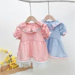 Baby Girls Dresses Summer Princess Sleeve Lace Collar Short-Sleeve Dress 