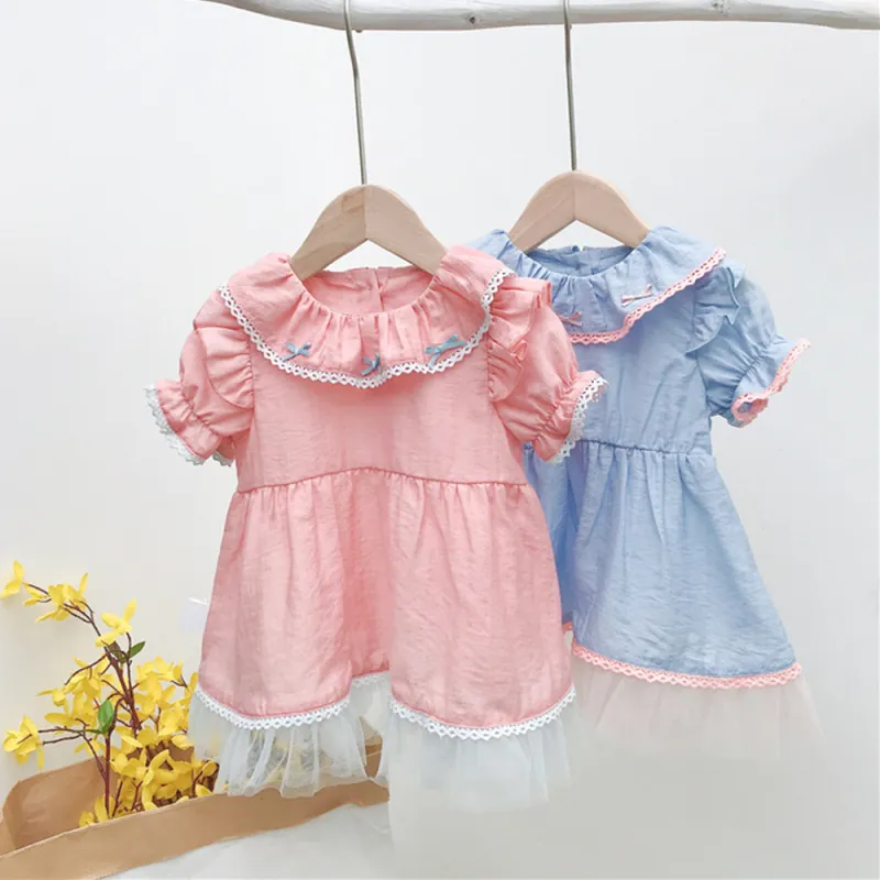 Baby Girls Dresses Summer Princess Sleeve Lace Collar Short-Sleeve Dress 