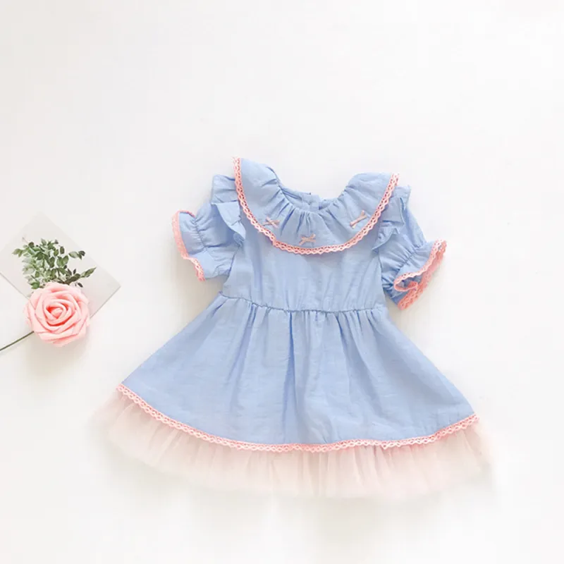 Baby Girls Dresses Summer Princess Sleeve Lace Collar Short-Sleeve Dress 