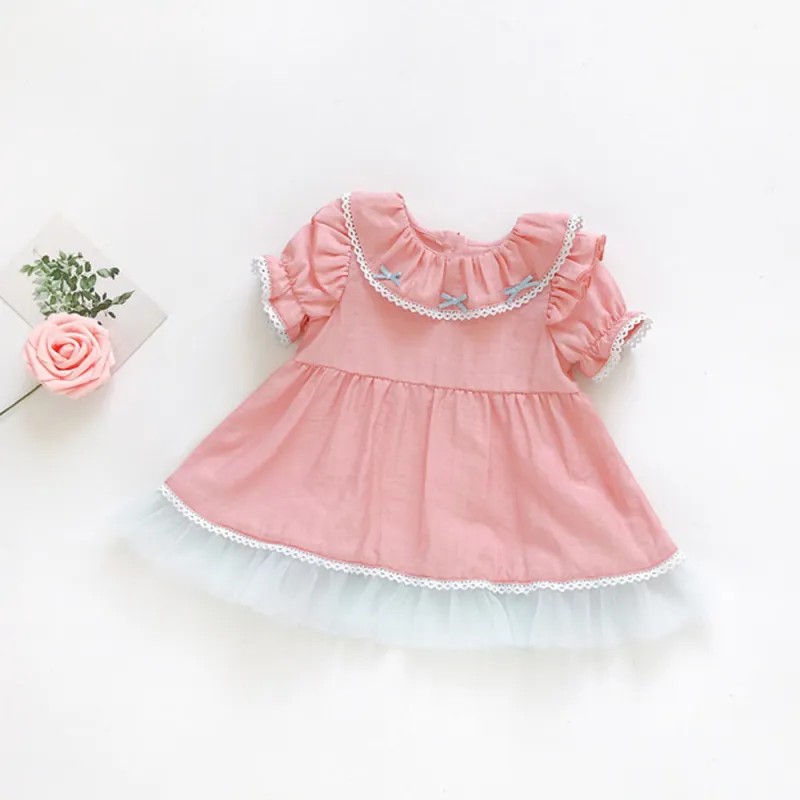 Baby Girls Dresses Summer Princess Sleeve Lace Collar Short-Sleeve Dress 