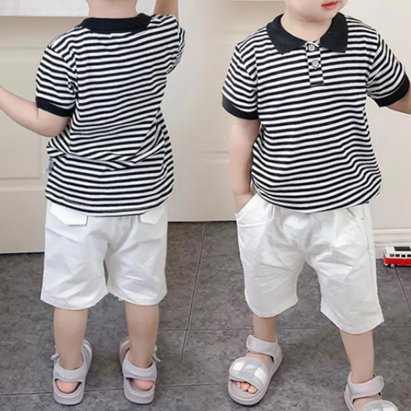 2021 New Baby Boys Clothes Summer Cotton Stripe Short-Sleeve T-Shirt and Shorts Set