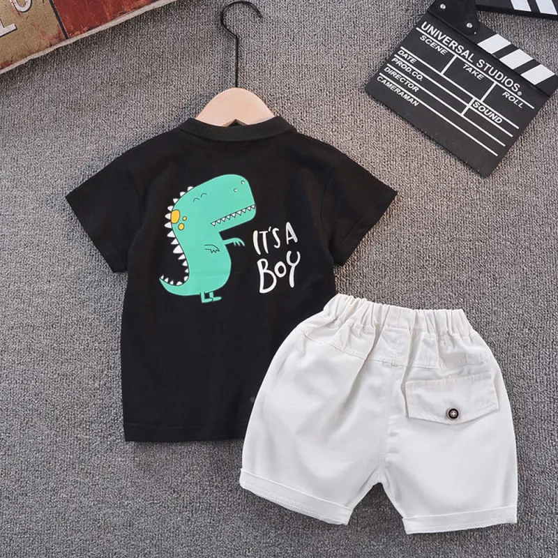 2021 New Baby Boys T-Shirt and Shorts Set Summer Cotton Short-Sleeve Dinosaurs Pattern Clothes