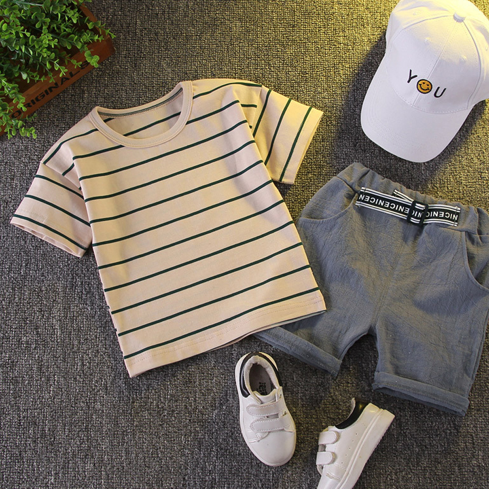 Baby Boys T-Shirts and Shorts Set Summer Cotton Stripe Short-Sleeve Clothes