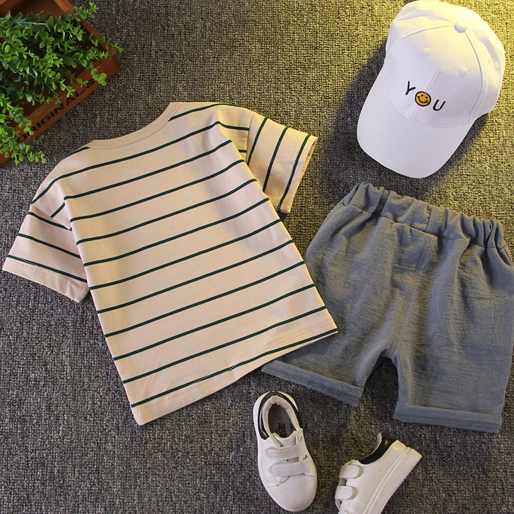 Baby Boys T-Shirts and Shorts Set Summer Cotton Stripe Short-Sleeve Clothes