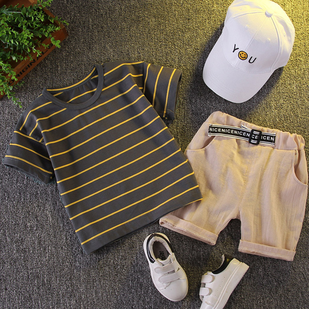 Baby Boys T-Shirts and Shorts Set Summer Cotton Stripe Short-Sleeve Clothes