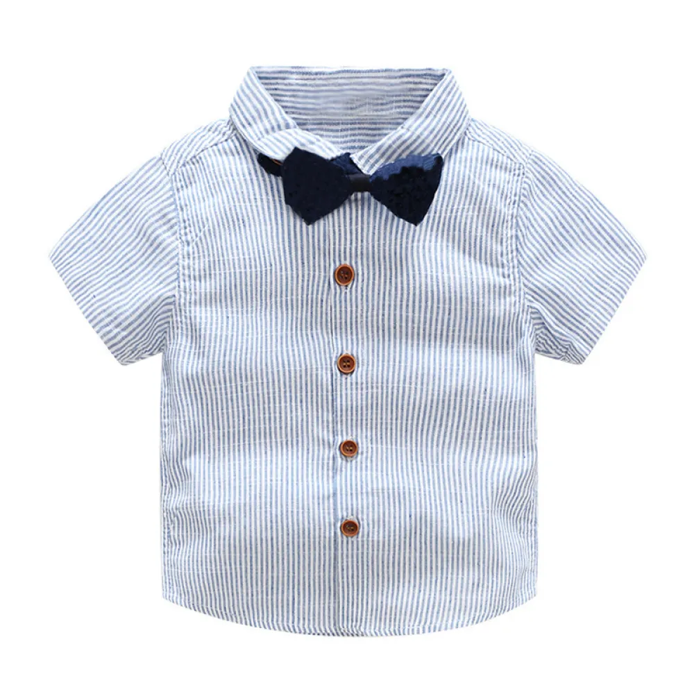Baby Boys Cotton Gentleman Bowtie Short-Sleeve T-Shirt+Overalls Shorts Outfits Set
