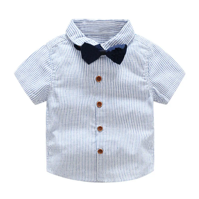 Baby Boys Cotton Gentleman Bowtie Short-Sleeve T-Shirt+Overalls Shorts Outfits Set
