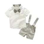 Baby Boys Clothes Cotton Gentleman Bowtie Short-Sleeve T-Shirt+Overalls Shorts Outfits Set