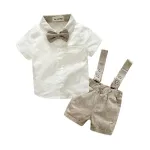 Baby Boys Clothes Cotton Gentleman Bowtie Short-Sleeve T-Shirt+Overalls Shorts Outfits Set