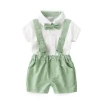 Baby Boys Clothes Cotton Gentleman Bowtie Short-Sleeve T-Shirt+Overalls Shorts Outfits Set