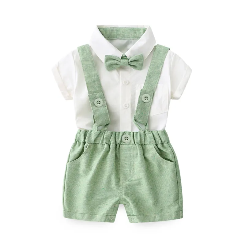 Baby Boys Clothes Cotton Gentleman Bowtie Short-Sleeve T-Shirt+Overalls Shorts Outfits Set