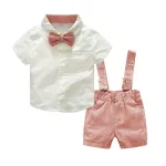 Baby Boys Clothes Cotton Gentleman Bowtie Short-Sleeve T-Shirt+Overalls Shorts Outfits Set
