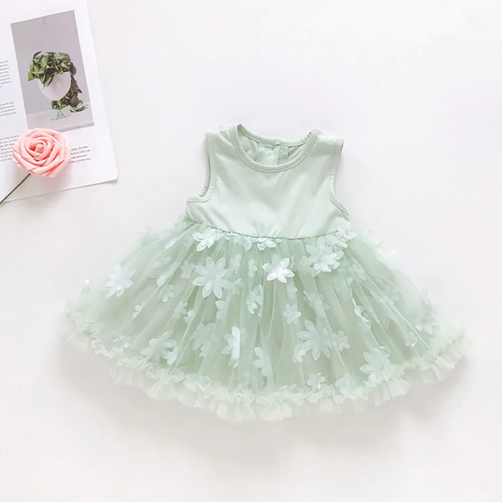 Baby Girls Dresses Summer Sleeveless Three-Dimensional Floral Gauze Princess Dress