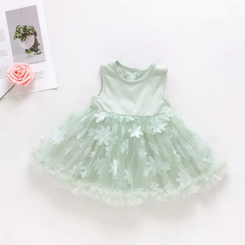 Baby Girls Dresses Summer Sleeveless Three-Dimensional Floral Gauze Princess Dress