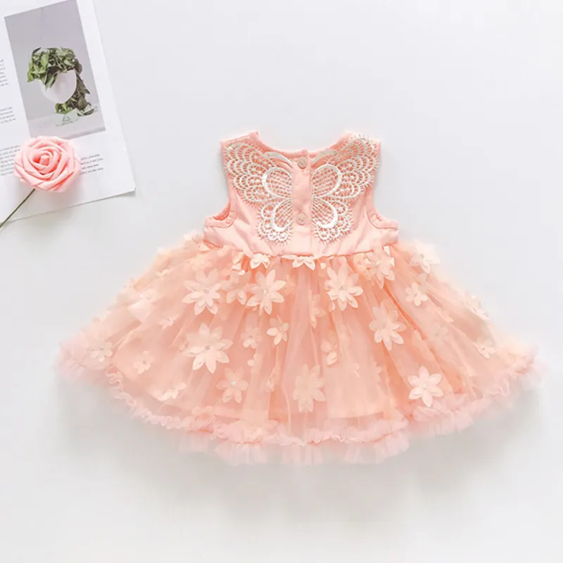Baby Girls Dresses Summer Sleeveless Three-Dimensional Floral Gauze Princess Dress
