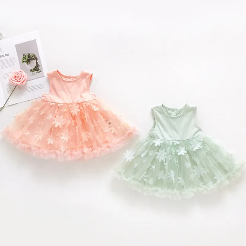Baby Girls Dresses Summer Sleeveless Three-Dimensional Floral Gauze Princess Dress