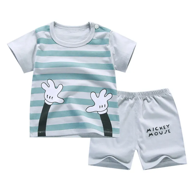 Baby Boys Clothes Summer Cotton Stripe Short-Sleeve T-Shirt and Shorts Set