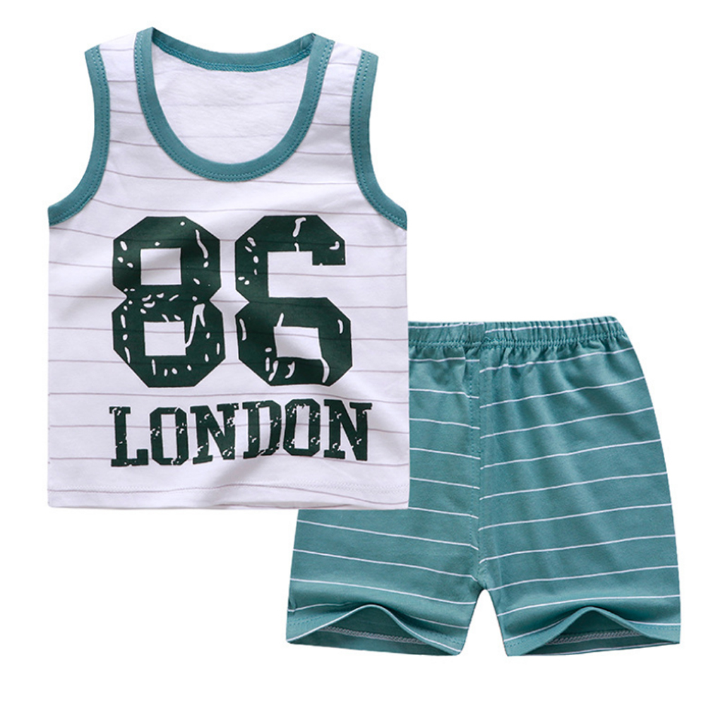 Baby Boys Clothes Summer Cotton Stripe Sleeveless T-Shirt and Shorts Set