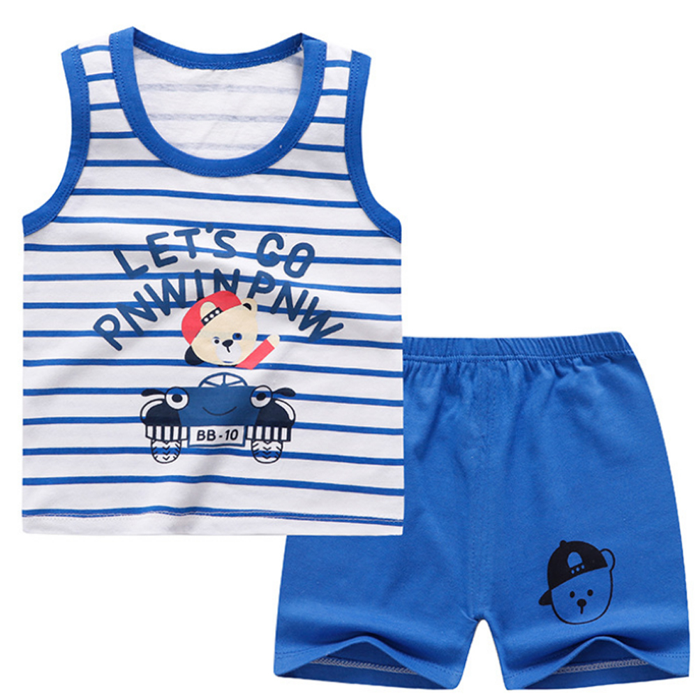 Baby Boys Clothes Summer Cotton Stripe Sleeveless T-Shirt and Shorts Set