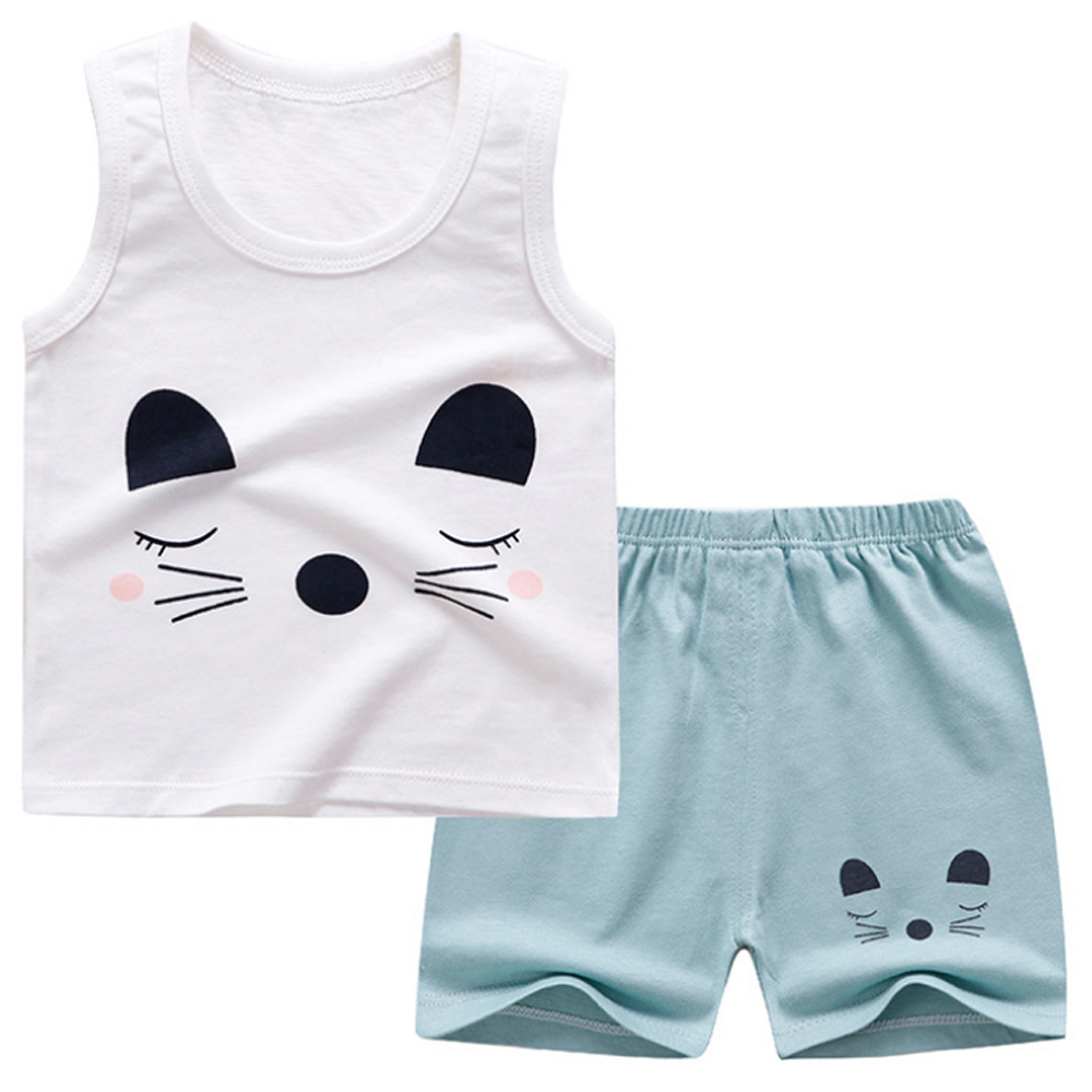 Baby Boys Clothes Summer Cotton Stripe Sleeveless T-Shirt and Shorts Set