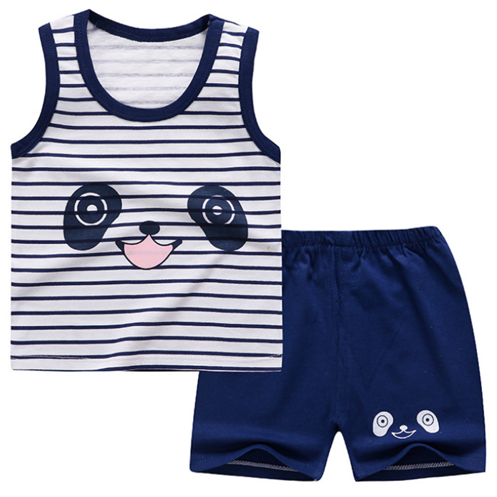 Baby Boys Clothes Summer Cotton Stripe Sleeveless T-Shirt and Shorts Set