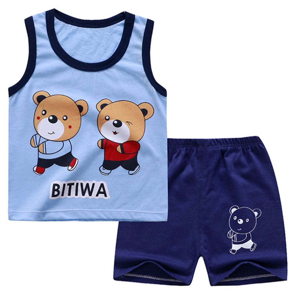 Baby Boys Clothes Summer Cotton Stripe Sleeveless T-Shirt and Shorts Set