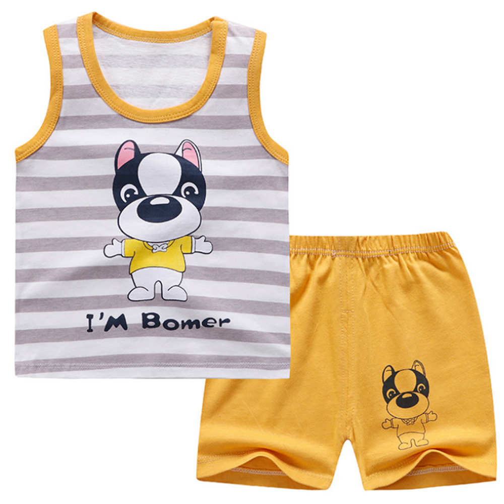 Baby Boys Clothes Summer Cotton Stripe Sleeveless T-Shirt and Shorts Set