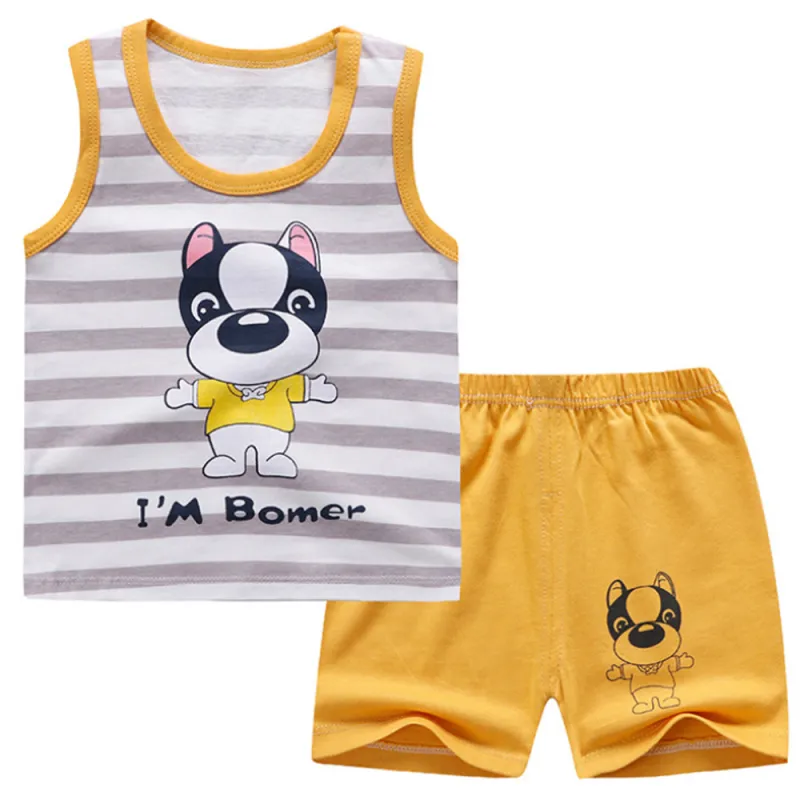 Baby Boys Clothes Summer Cotton Stripe Sleeveless T-Shirt and Shorts Set