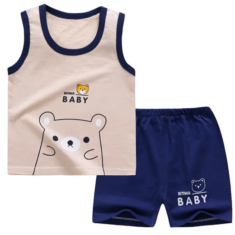 Baby Boys Clothes Summer Cotton Stripe Sleeveless T-Shirt and Shorts Set