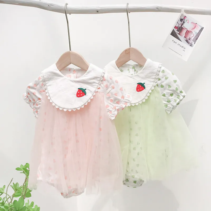 2021 New Baby Girls Bodysuit Summer Printed Gauze Short-Sleeve Dress