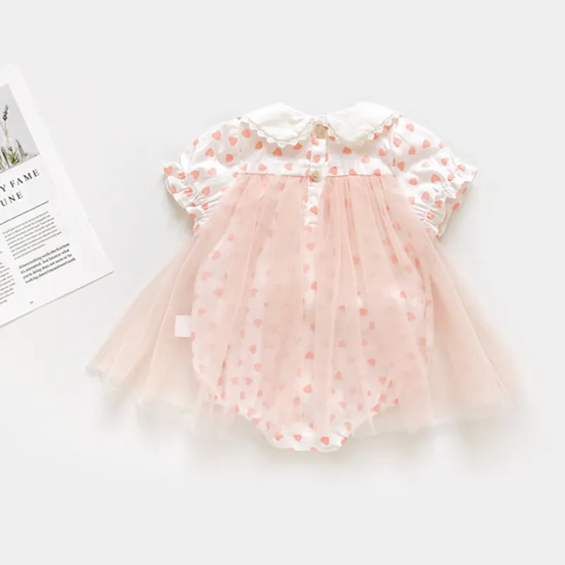 2021 New Baby Girls Bodysuit Summer Printed Gauze Short-Sleeve Dress