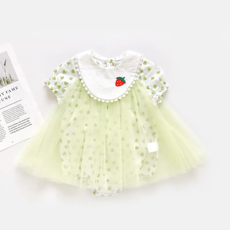 2021 New Baby Girls Bodysuit Summer Printed Gauze Short-Sleeve Dress