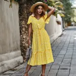 Summer Women Dress Casual Short Sleeve Print Long Dresses
