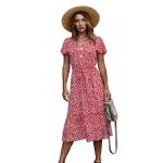 Summer Women Dress Casual Short Sleeve Print Long Dresses