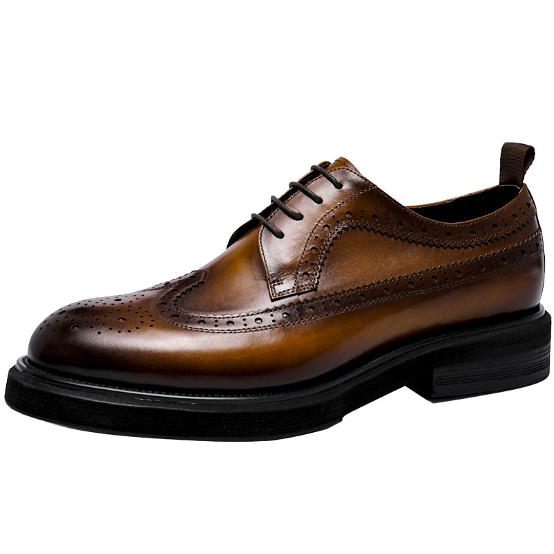 Men leather business casual shoes with round toe top layer cowhide leather shoes