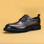 Men leather business casual shoes with round toe top layer cowhide leather shoes